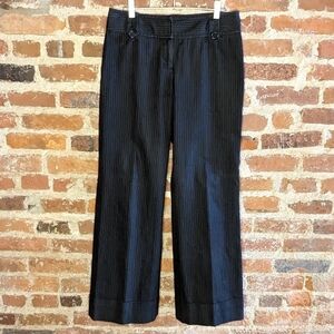 Ann Taylor LOFT‎ Julia Size 8 Gray Pinstriped Wide Leg Cuffed Trouser Pants
